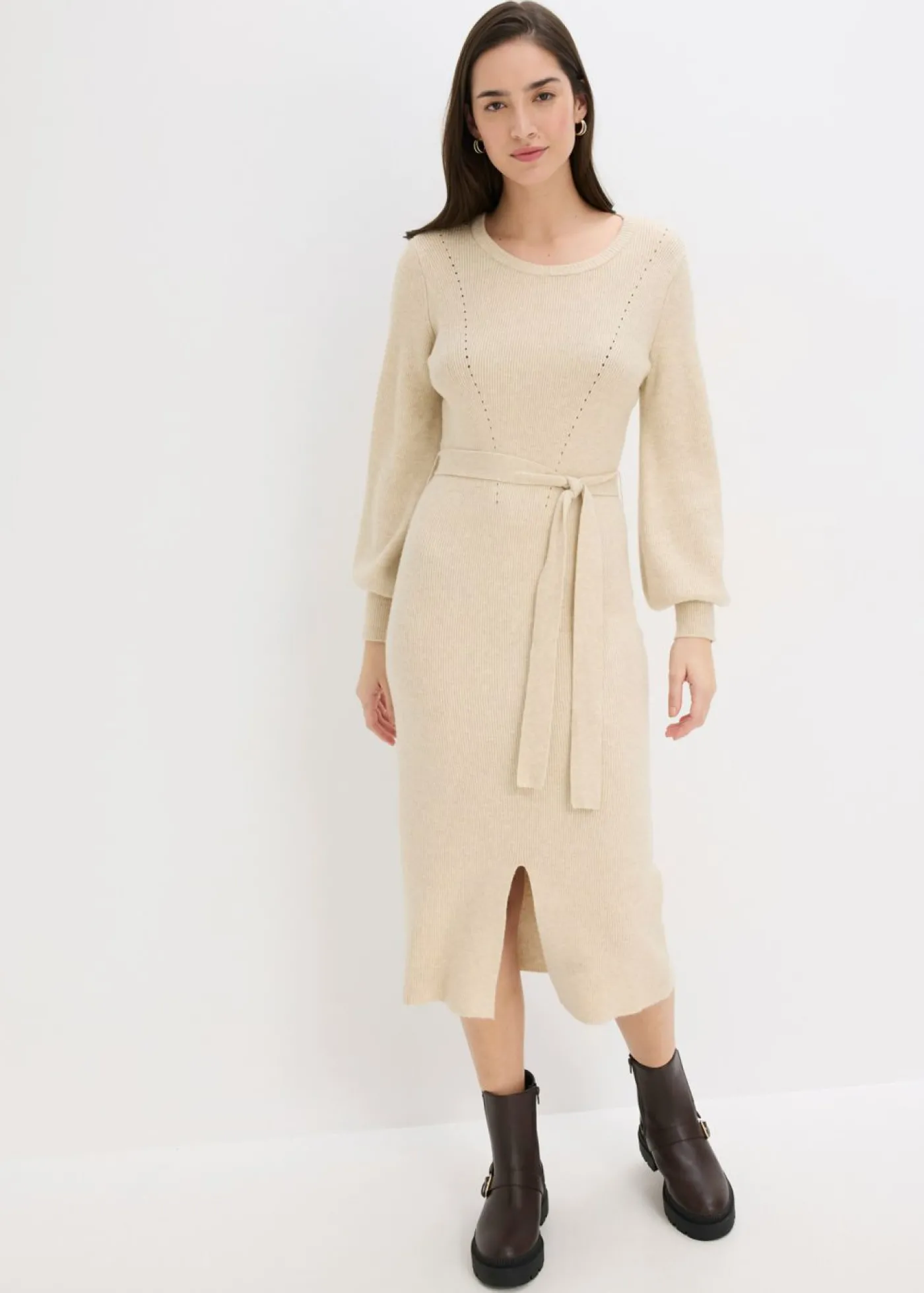 bonprix bonprix Vestido de punto acanalado de mezcla de viscosa fluida gris guijarro moteado Outlet