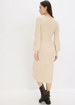 bonprix bonprix Vestido de punto acanalado de mezcla de viscosa fluida gris guijarro moteado Outlet