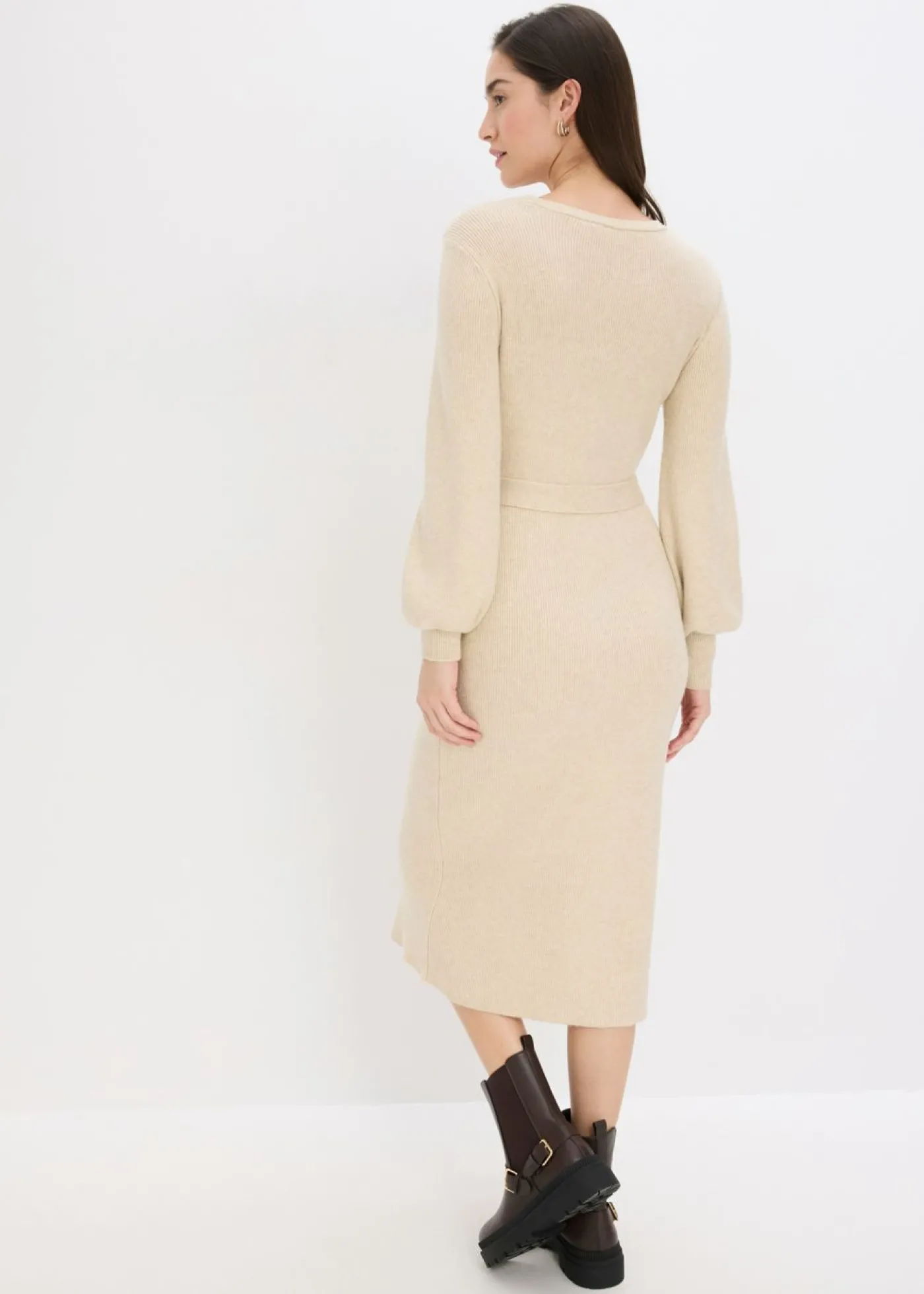 bonprix bonprix Vestido de punto acanalado de mezcla de viscosa fluida gris guijarro moteado Outlet
