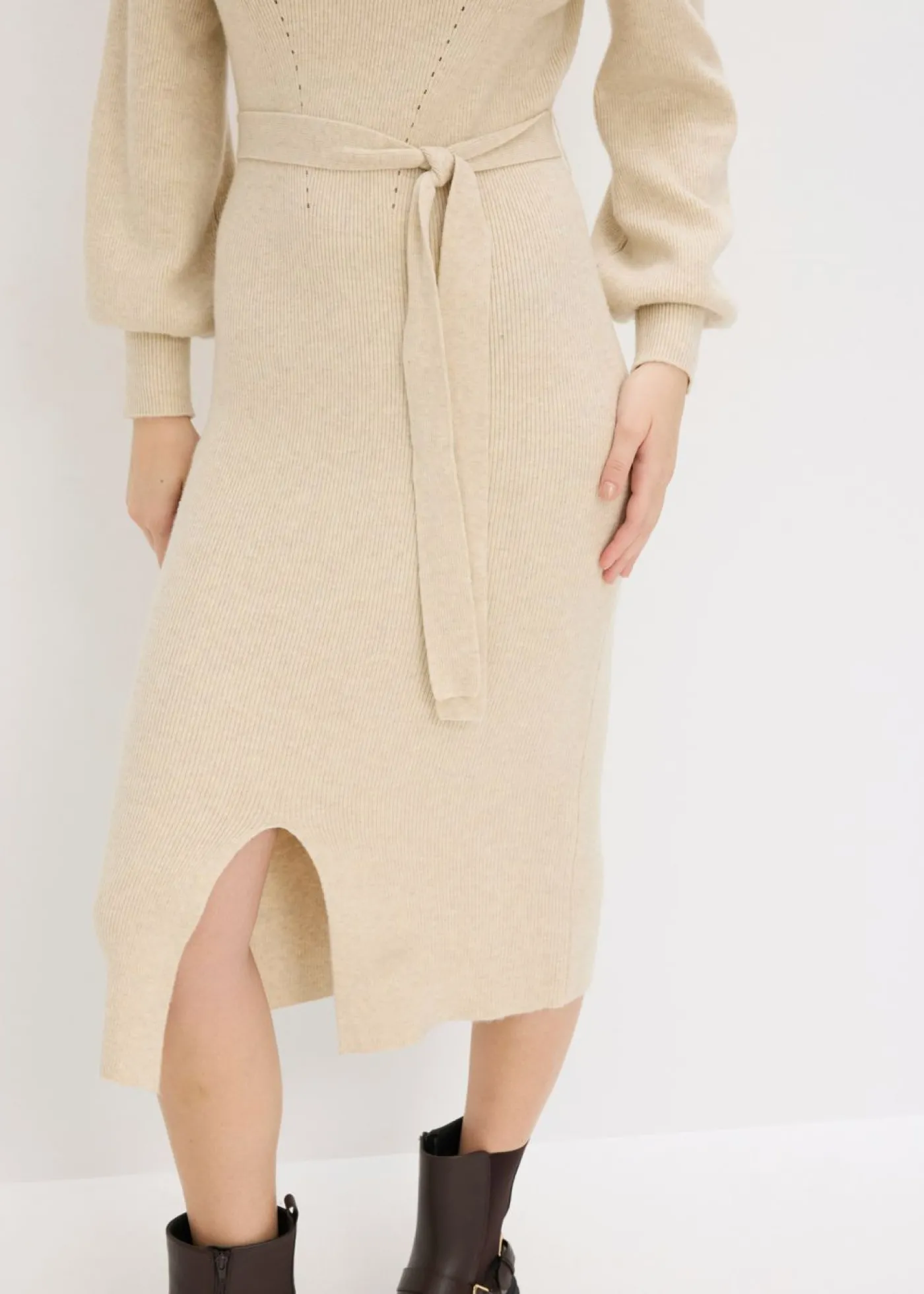 bonprix bonprix Vestido de punto acanalado de mezcla de viscosa fluida gris guijarro moteado Outlet