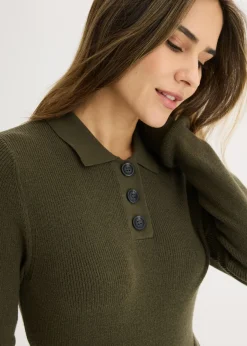 bonprix bonprix Vestido de punto acanalado de mezcla de viscosa Verde oliva oscuro