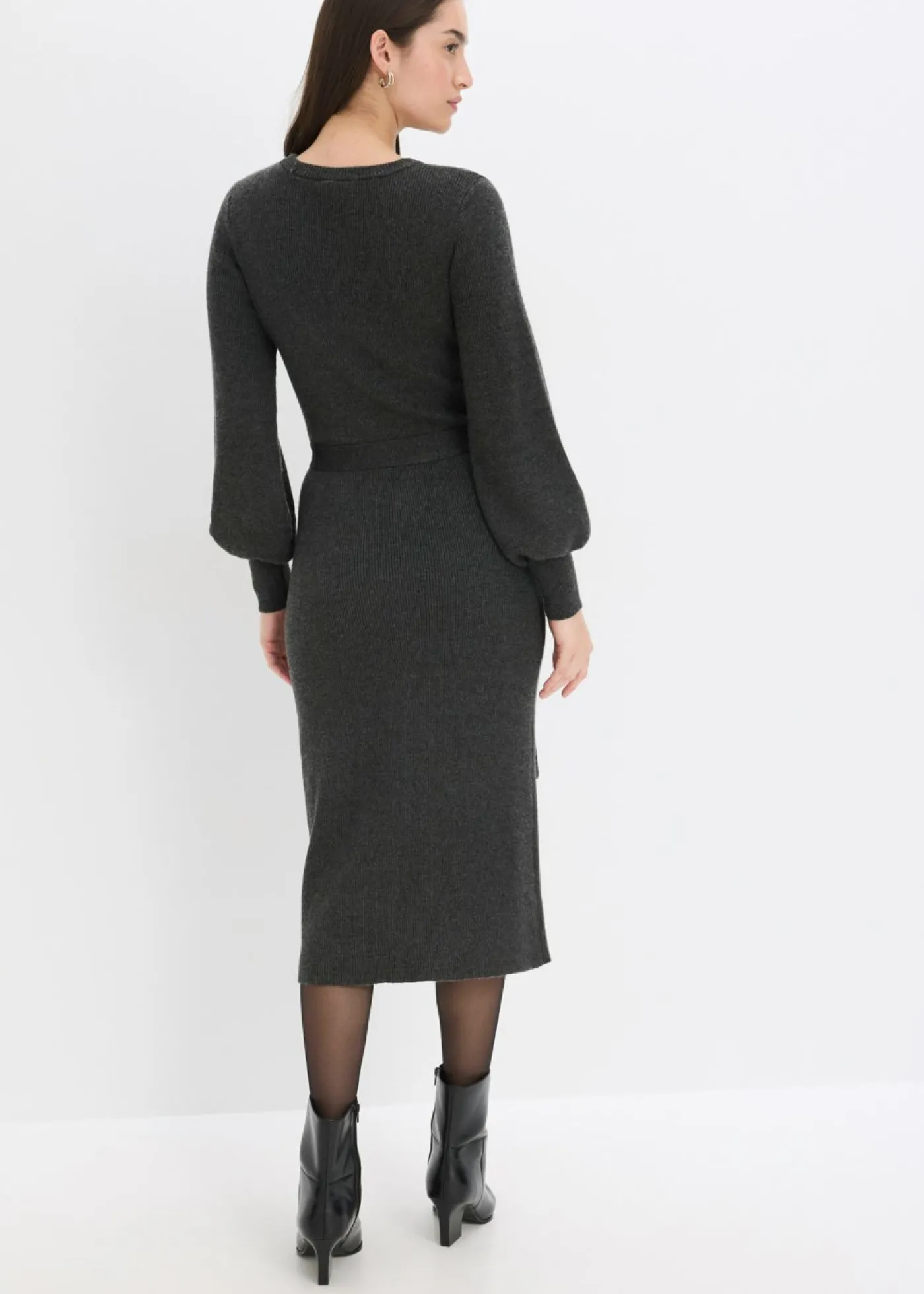 bonprix bonprix Vestido de punto acanalado de mezcla de viscosa fluida antracita jaspeado moteado Best