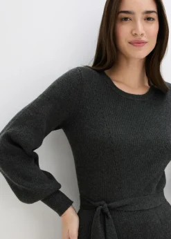 bonprix bonprix Vestido de punto acanalado de mezcla de viscosa fluida antracita jaspeado moteado Best