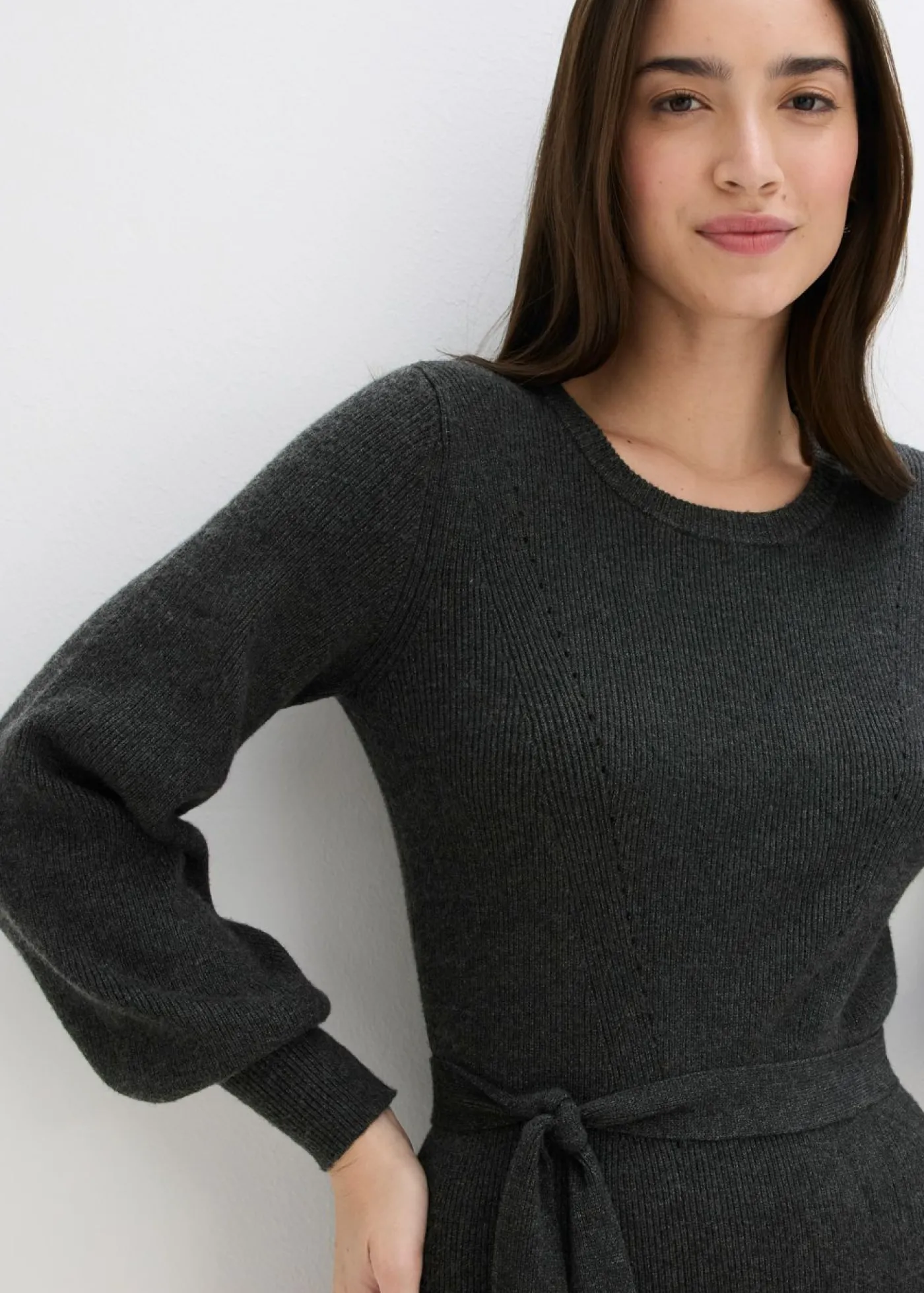 bonprix bonprix Vestido de punto acanalado de mezcla de viscosa fluida antracita jaspeado moteado Best