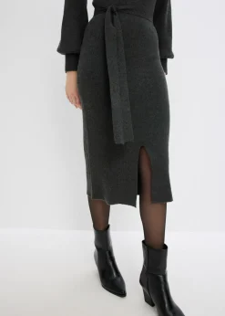 bonprix bonprix Vestido de punto acanalado de mezcla de viscosa fluida antracita jaspeado moteado Best