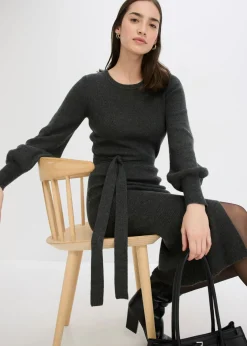 bonprix bonprix Vestido de punto acanalado de mezcla de viscosa fluida antracita jaspeado moteado Best