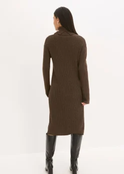 bonprix bonprix Vestido de punto acanalado con cuello vuelto marrón arcilla Online