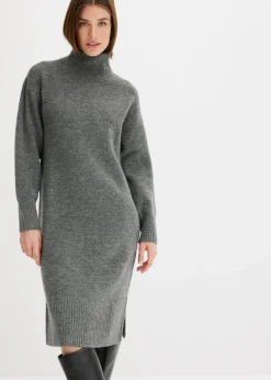 bonprix bonprix Vestido de punto con abertura Antracita jaspeado Discount
