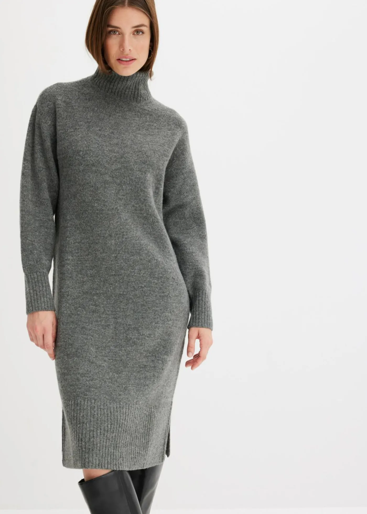 bonprix bonprix Vestido de punto con abertura Antracita jaspeado Discount