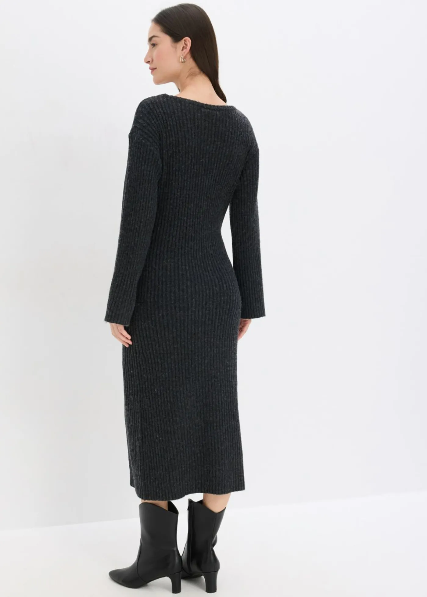 bonprix bonprix Vestido de punto con abertura Antracita jaspeado Best