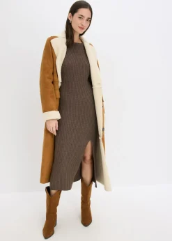 bonprix bonprix Vestido de punto con abertura marrón arcilla Hot