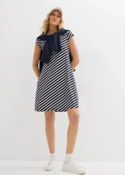 bonprix bonprix Vestido de punto con ajuste favorecedor azul marino-blanco con rayas Hot