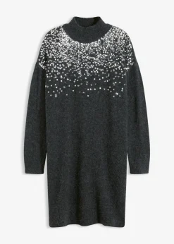 bonprix bonprix Vestido de punto con aplicaciones de lentejuelas Antracita jaspeado Discount