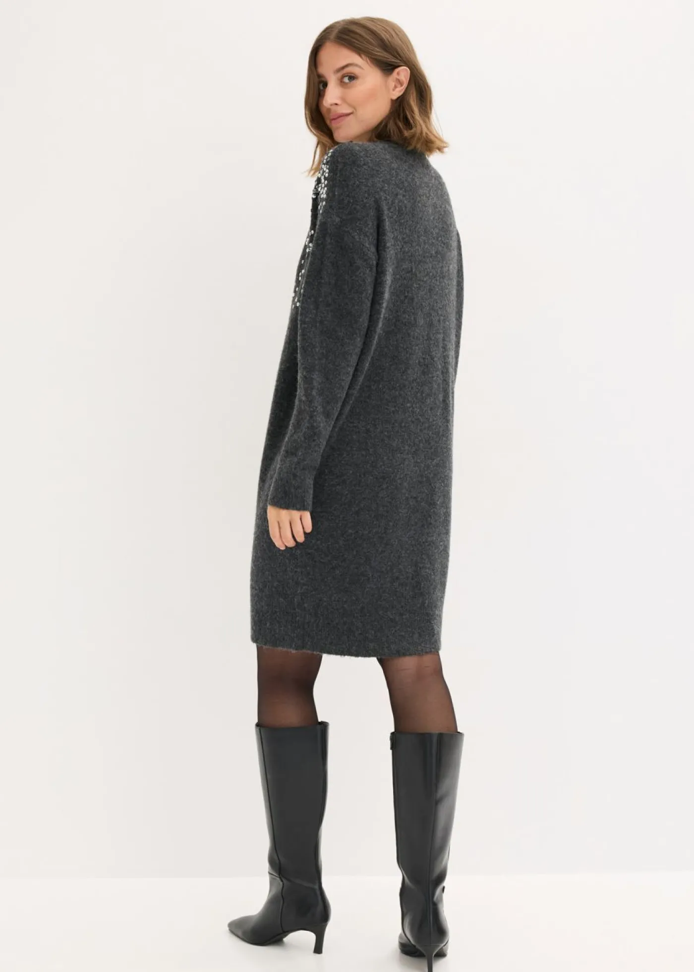 bonprix bonprix Vestido de punto con aplicaciones de lentejuelas Antracita jaspeado Discount