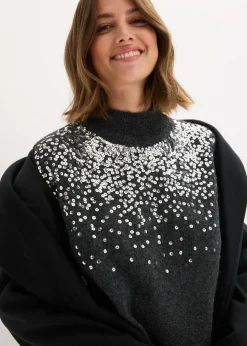 bonprix bonprix Vestido de punto con aplicaciones de lentejuelas Antracita jaspeado Discount