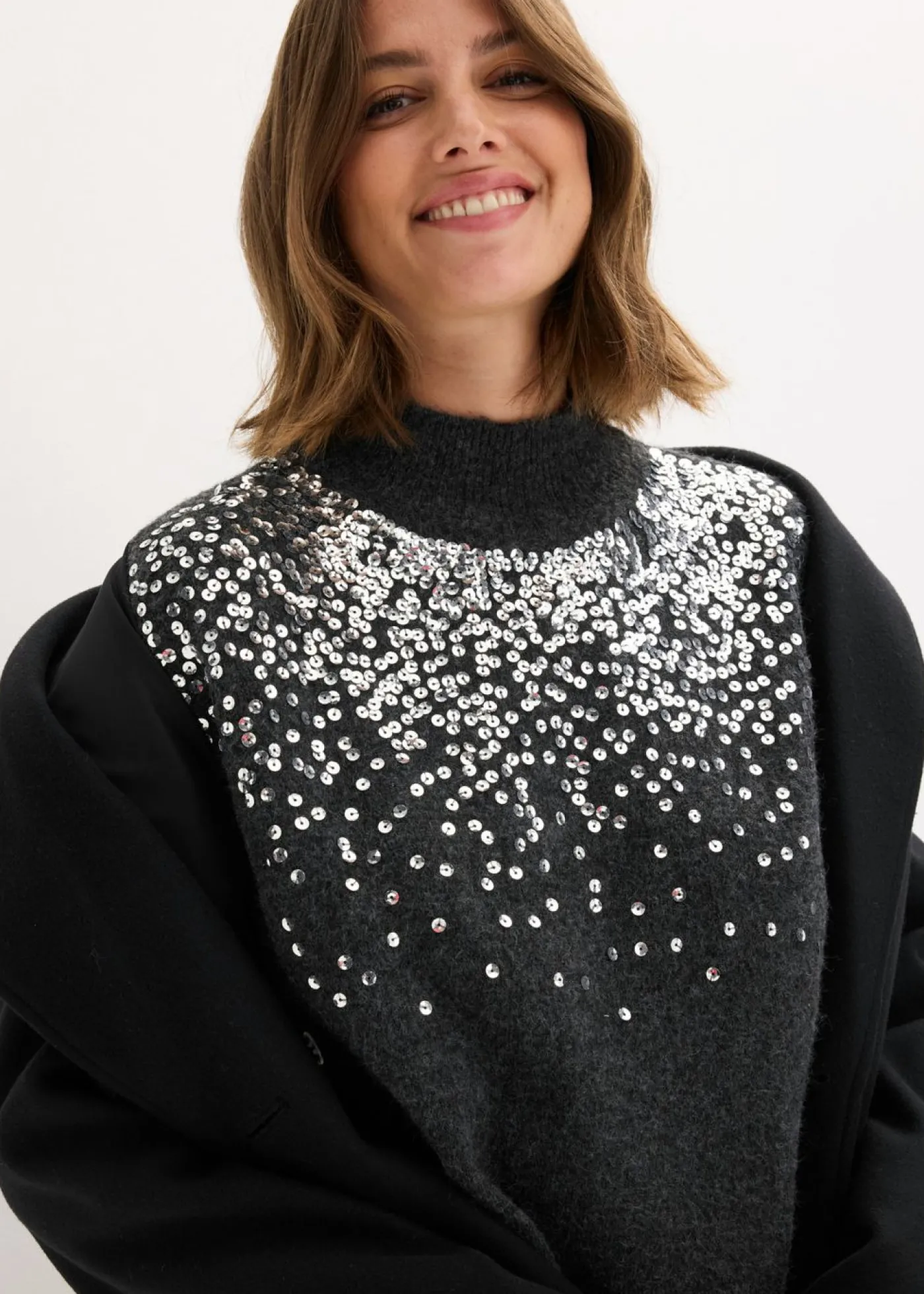 bonprix bonprix Vestido de punto con aplicaciones de lentejuelas Antracita jaspeado Discount
