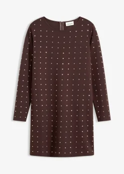 bonprix bonprix Vestido de punto con aplicaciones de piedras brillantes Marrón oscuro Best