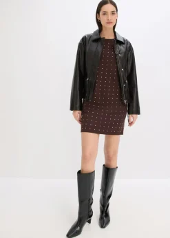 bonprix bonprix Vestido de punto con aplicaciones de piedras brillantes Marrón oscuro Best