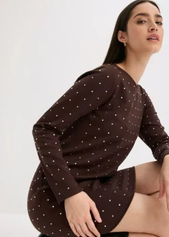 bonprix bonprix Vestido de punto con aplicaciones de piedras brillantes Marrón oscuro Best