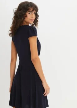 bonprix bonprix Vestido de punto con cierre decorativo Azul marino Online