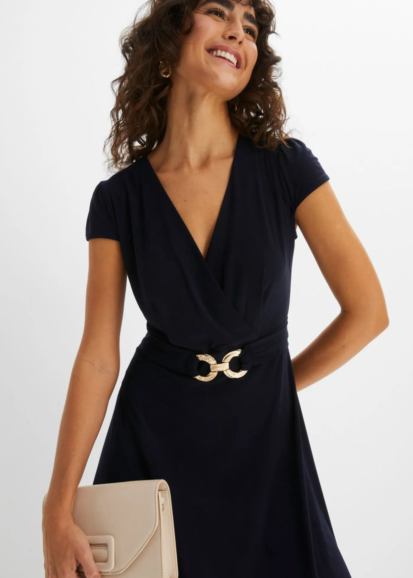bonprix bonprix Vestido de punto con cierre decorativo Azul marino Online