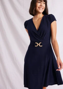 bonprix bonprix Vestido de punto con cierre decorativo Azul marino Online