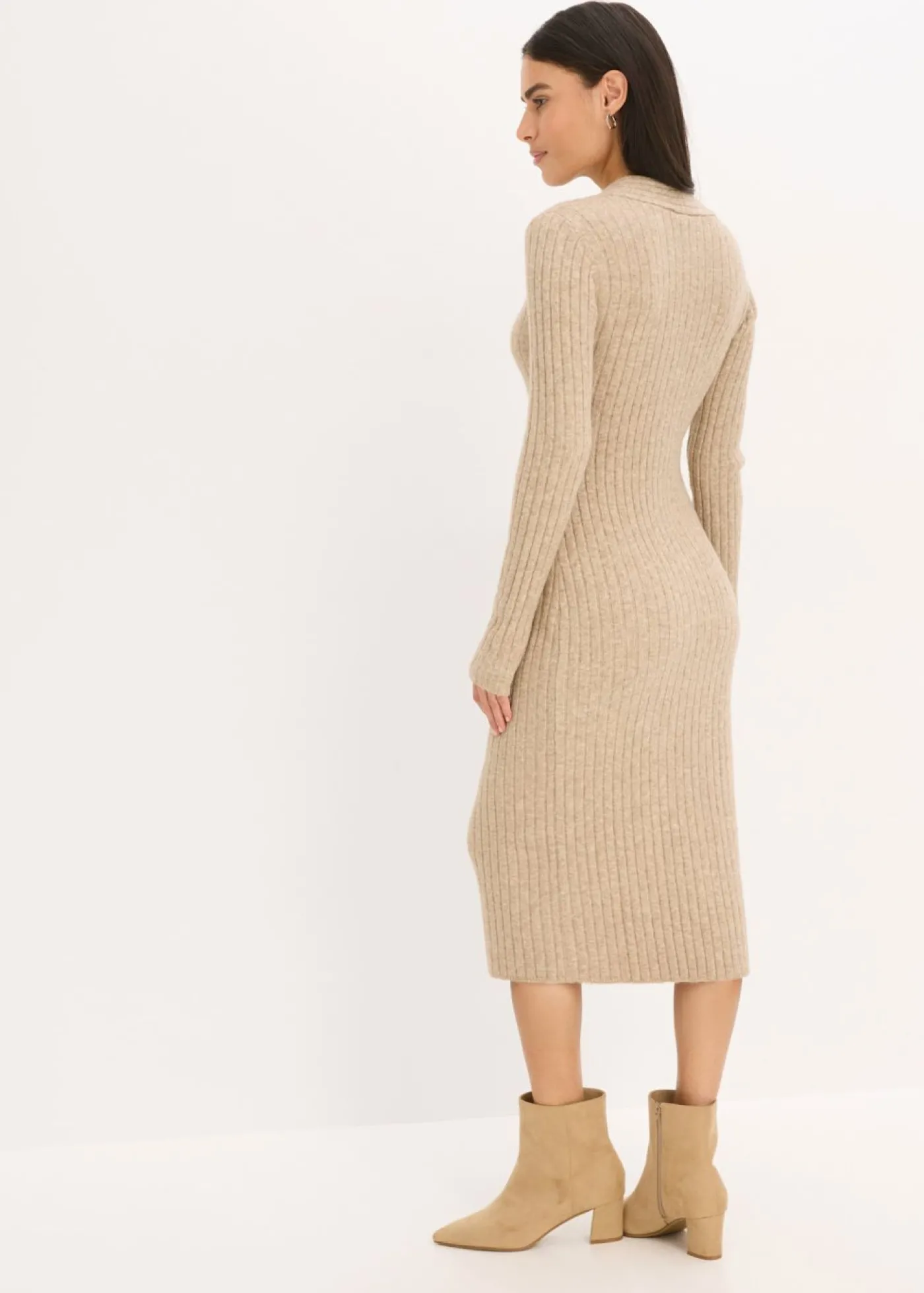 bonprix bonprix Vestido de punto con contenido de lana Gris guijarro jaspeado