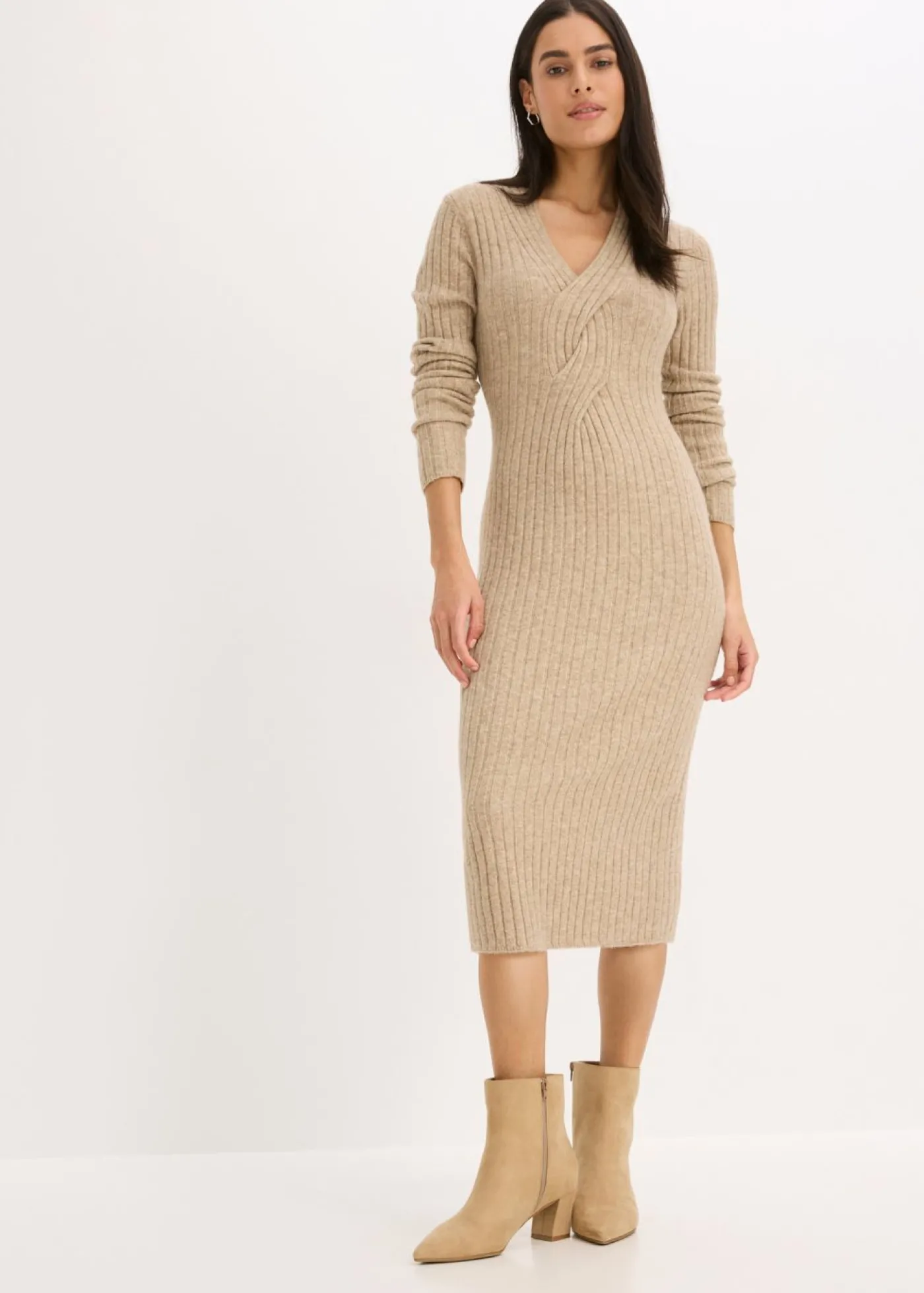 bonprix bonprix Vestido de punto con contenido de lana Gris guijarro jaspeado