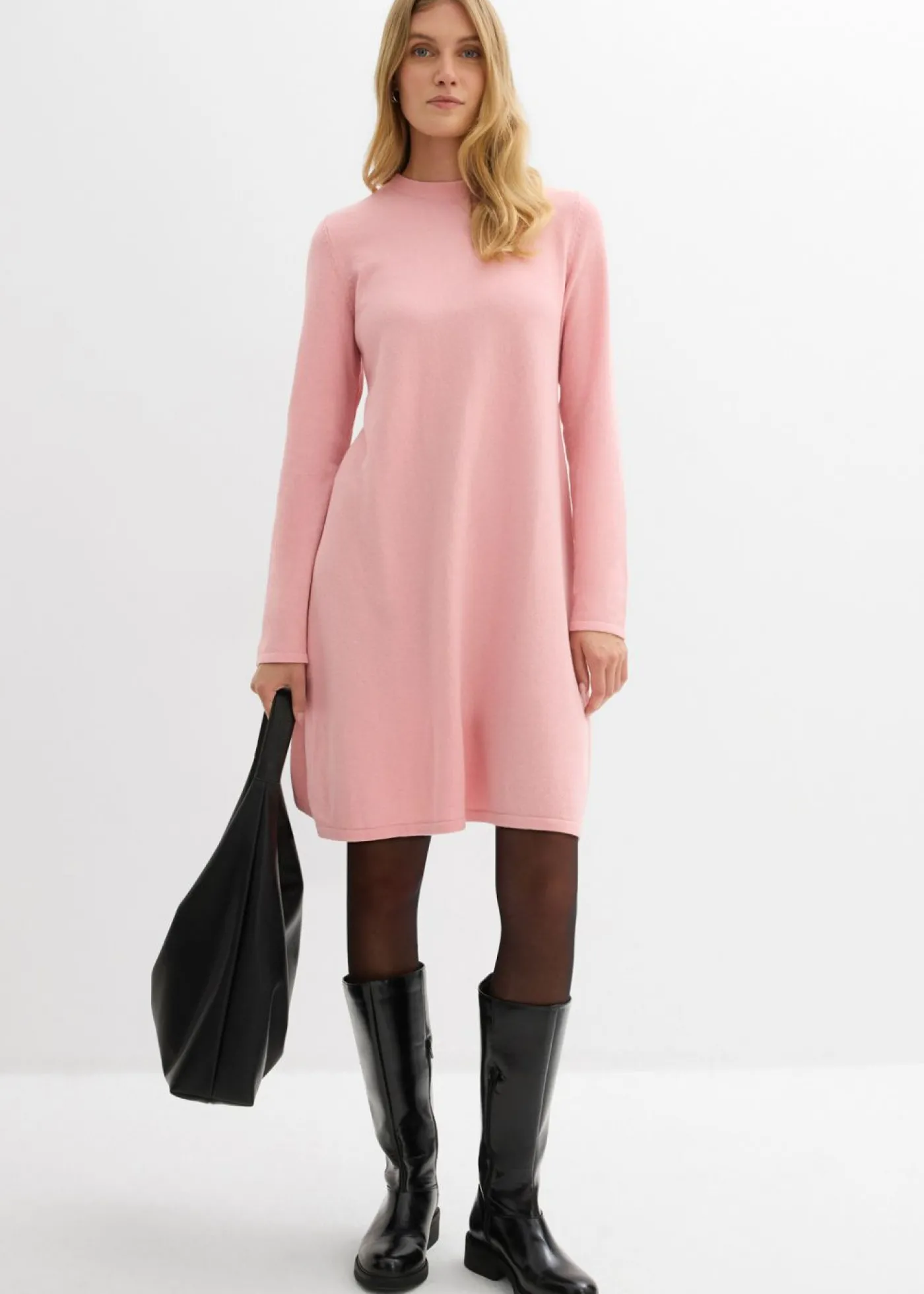 bonprix bonprix Vestido de punto con corte en A rosa ceniza moteado Clearance