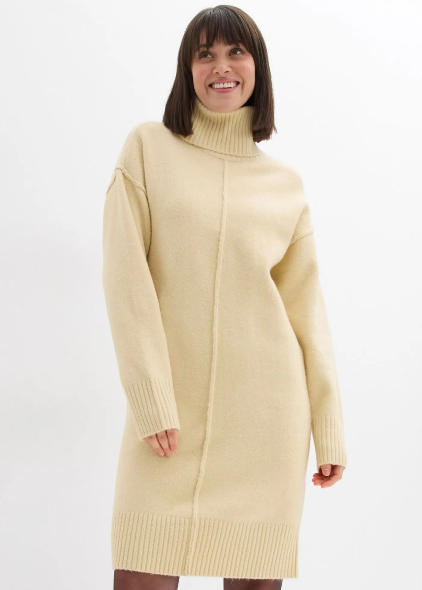 bonprix bonprix Vestido de punto con costura decorativa arena claro moteado