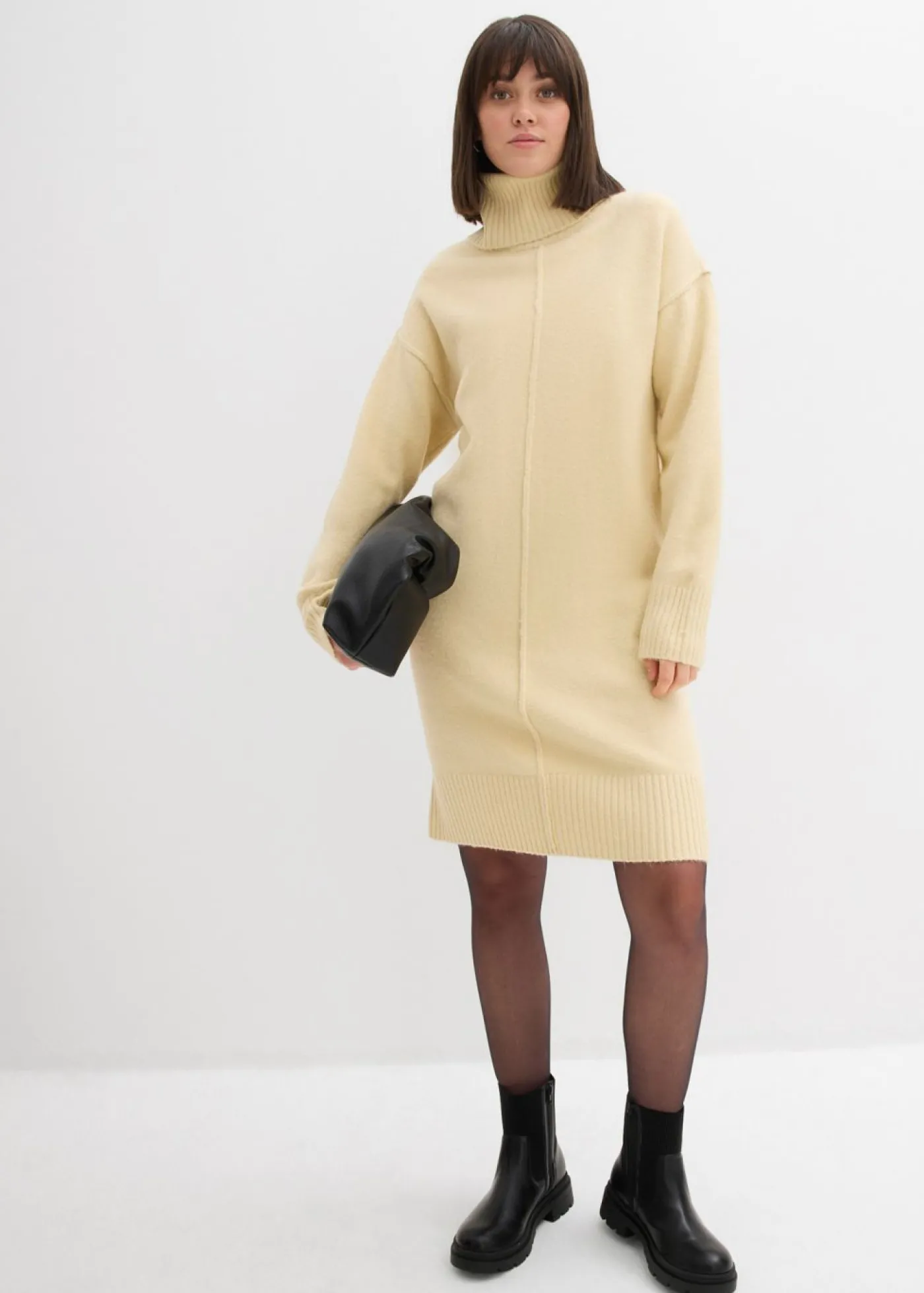 bonprix bonprix Vestido de punto con costura decorativa arena claro moteado
