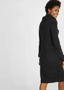 bonprix bonprix Vestido de punto con cuello tipo chal Negro Hot