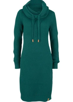 bonprix bonprix Vestido de punto con cuello tipo chal Verde intenso New