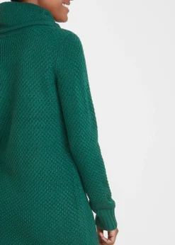 bonprix bonprix Vestido de punto con cuello tipo chal Verde intenso New