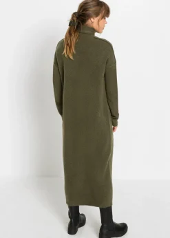bonprix bonprix Vestido de punto con cuello vuelto oliva moteado New