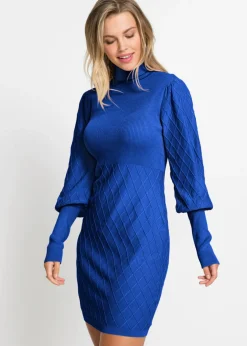 bonprix bonprix Vestido de punto con cuello vuelto Azul oxford Discount