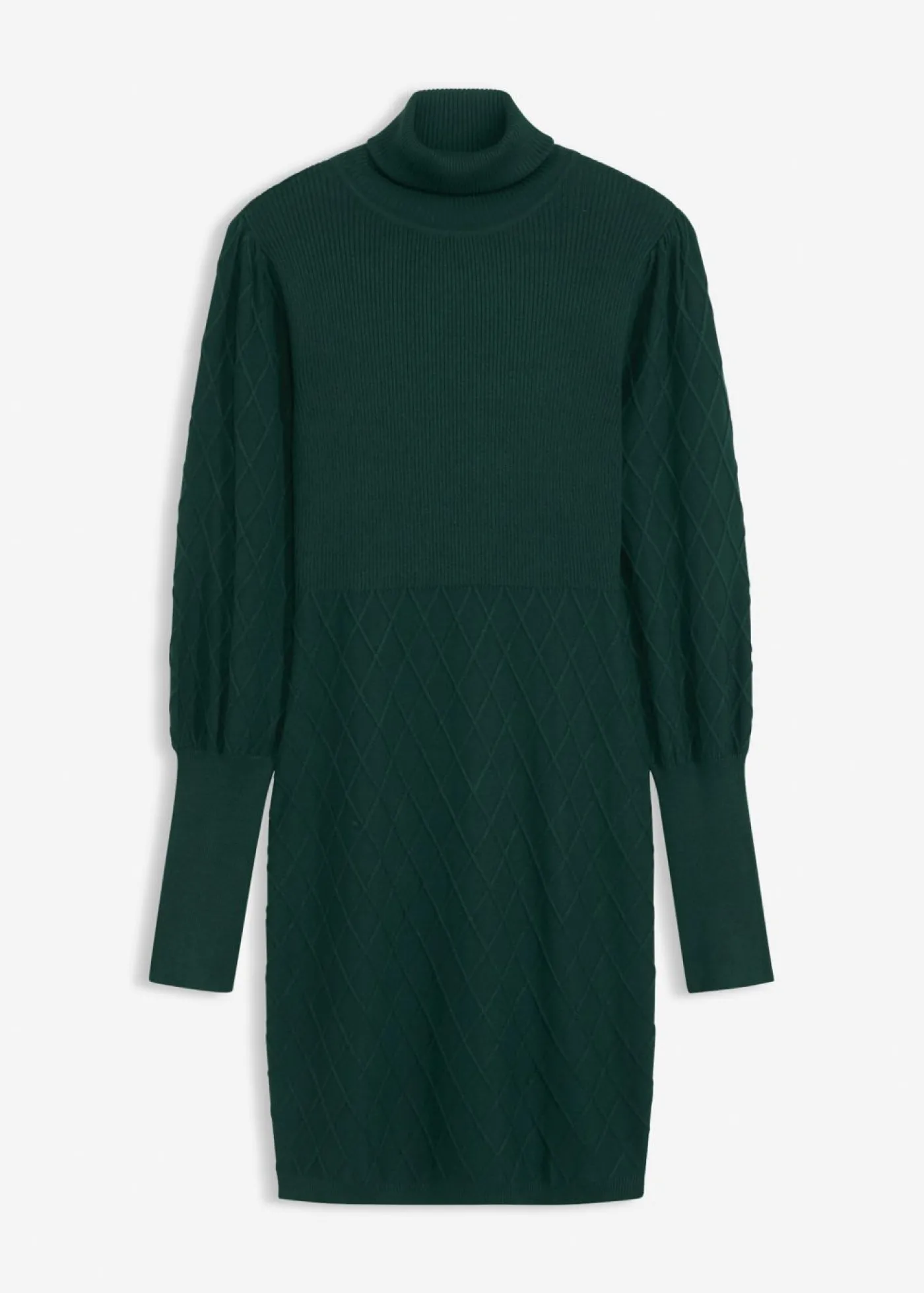 bonprix bonprix Vestido de punto con cuello vuelto Verde intenso Sale