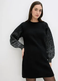 bonprix bonprix Vestido de punto con efecto brillante Negro-plata Best