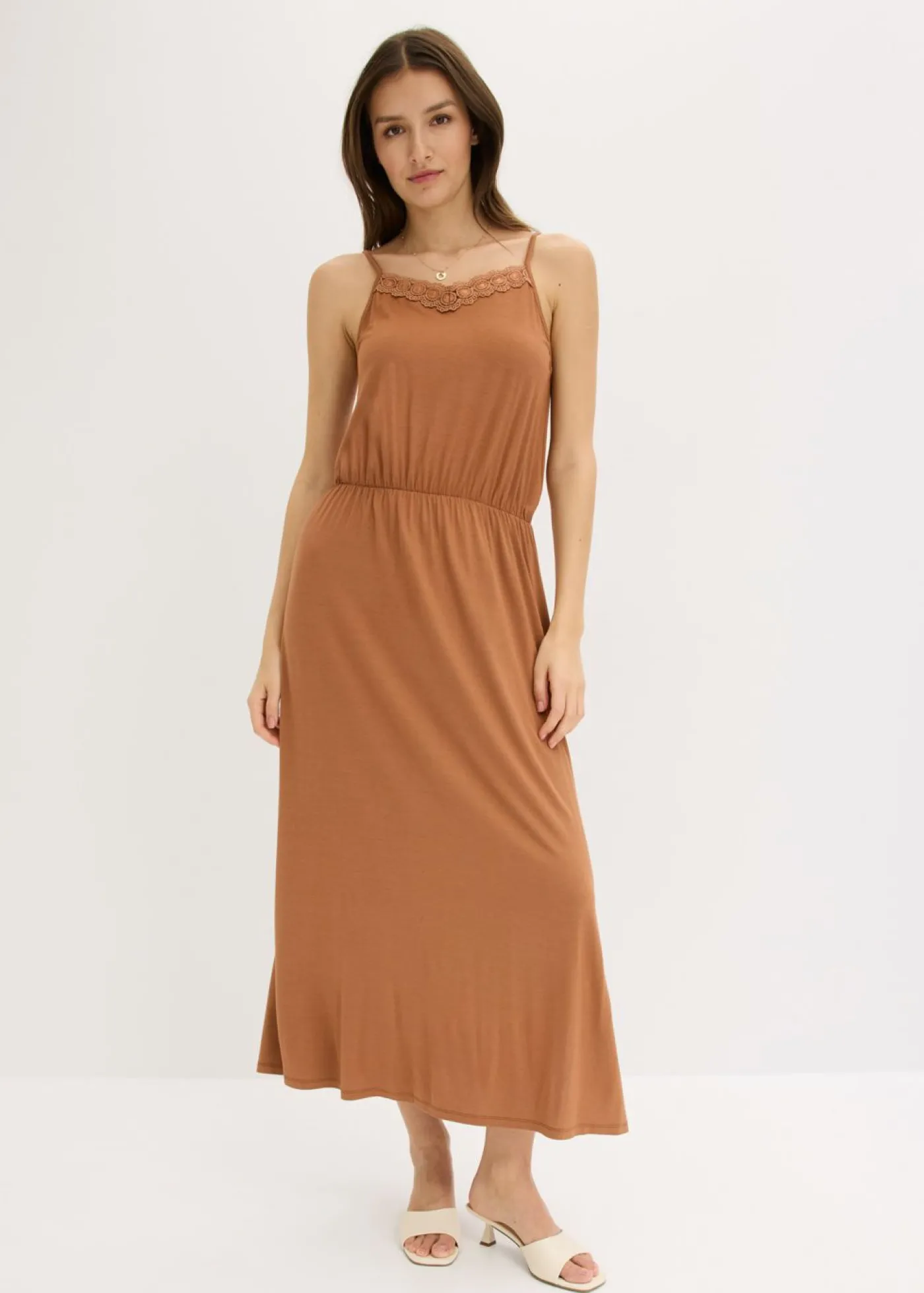 bonprix bonprix Vestido de punto con encaje Marrón castaño Sale