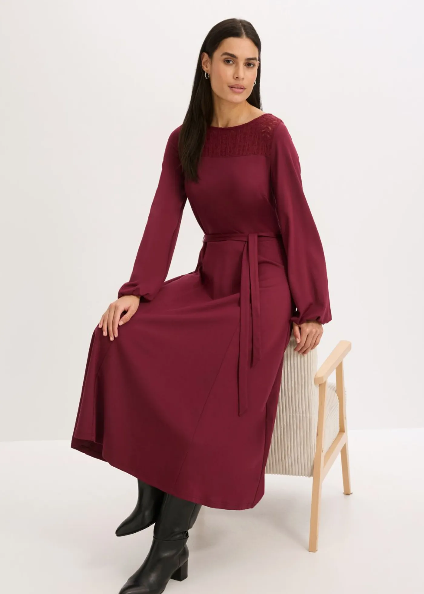 bonprix bonprix Vestido de punto con encaje rojo avellana Outlet