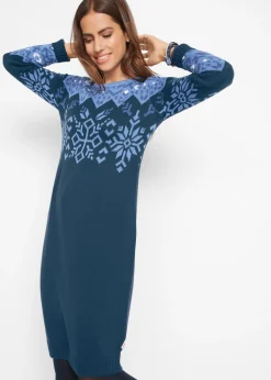 bonprix bonprix Vestido de punto con estampado invernal Azul oscuro con estampado invernal Sale
