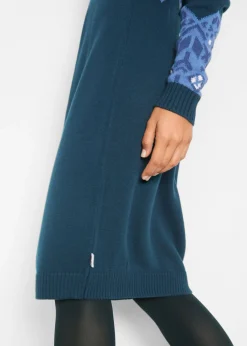 bonprix bonprix Vestido de punto con estampado invernal Azul oscuro con estampado invernal Sale