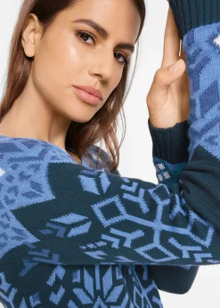 bonprix bonprix Vestido de punto con estampado invernal Azul oscuro con estampado invernal Sale