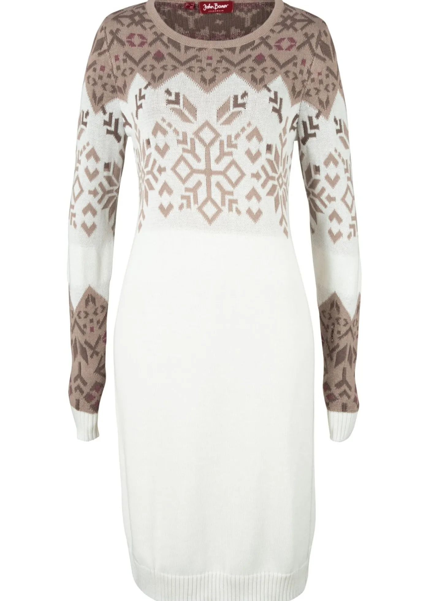 bonprix bonprix Vestido de punto con estampado invernal crema suave / piedra / marrón / baya mate