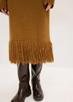 bonprix bonprix Vestido de punto con flecos en el dobladillo Marrón coñac New