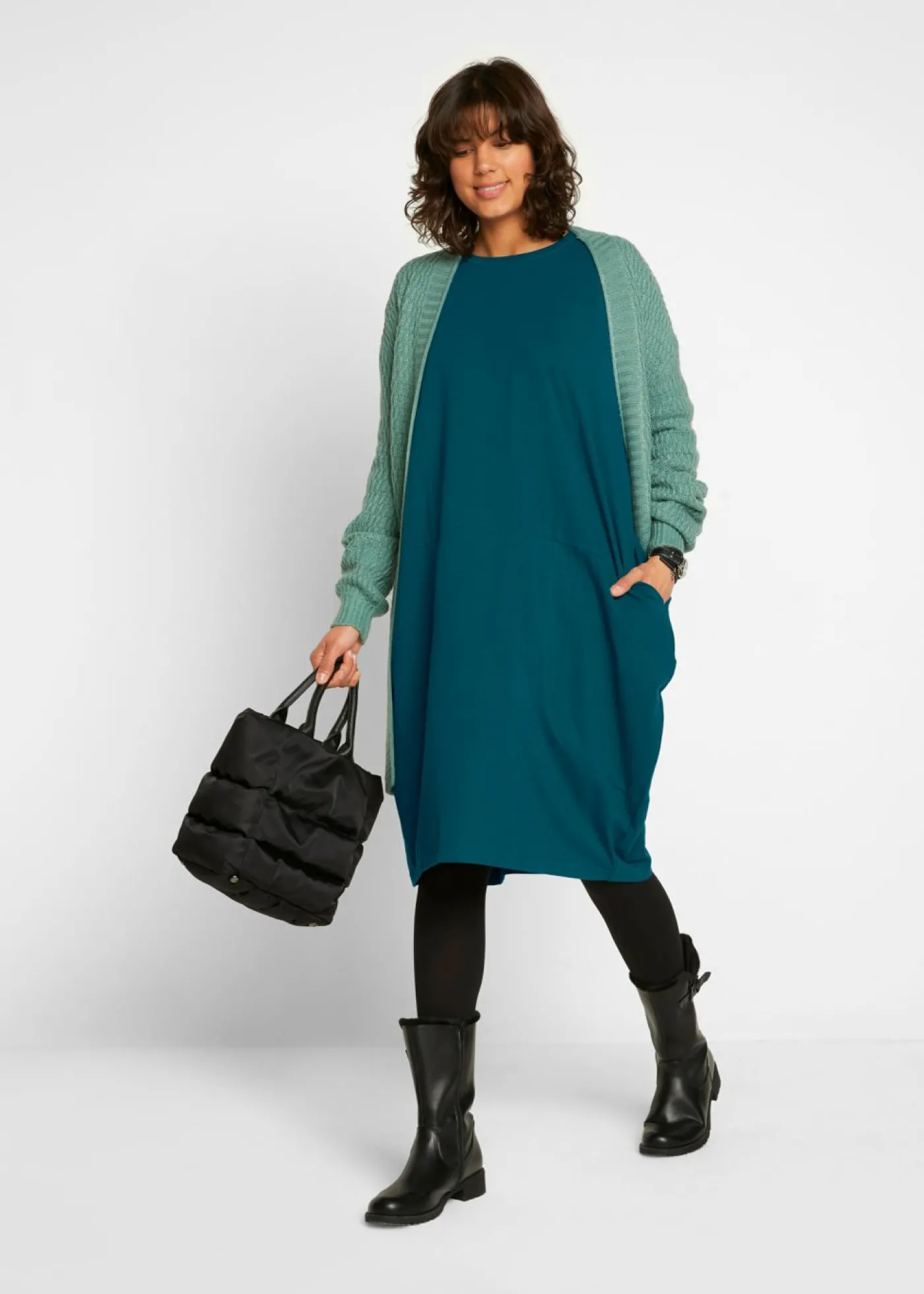 bonprix bonprix Vestido de punto con forma en O Verde azulado Discount