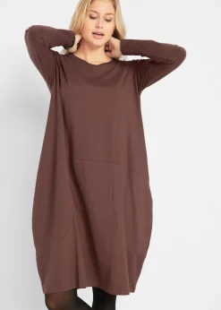 bonprix bonprix Vestido de punto con forma en O Marrón tierra Discount