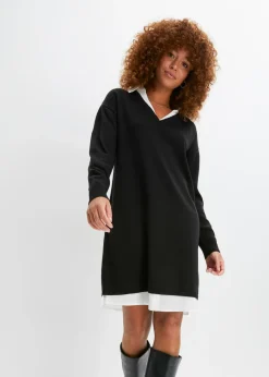 bonprix bonprix Vestido de punto con inserto de blusa Negro Discount