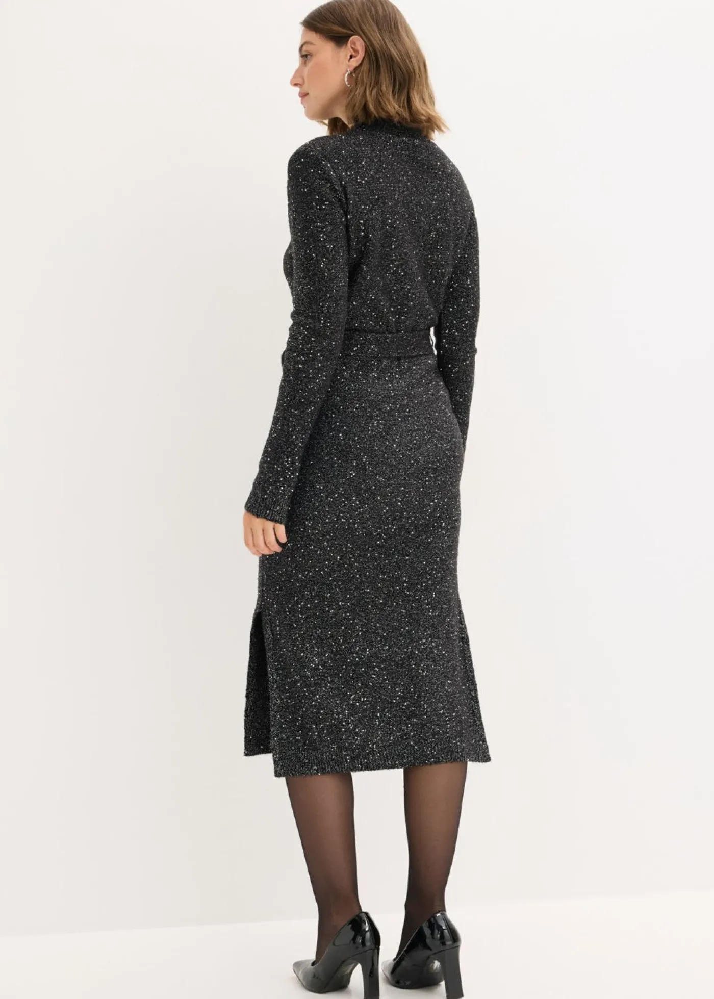 bonprix bonprix Vestido de punto con lentejuelas Negro New