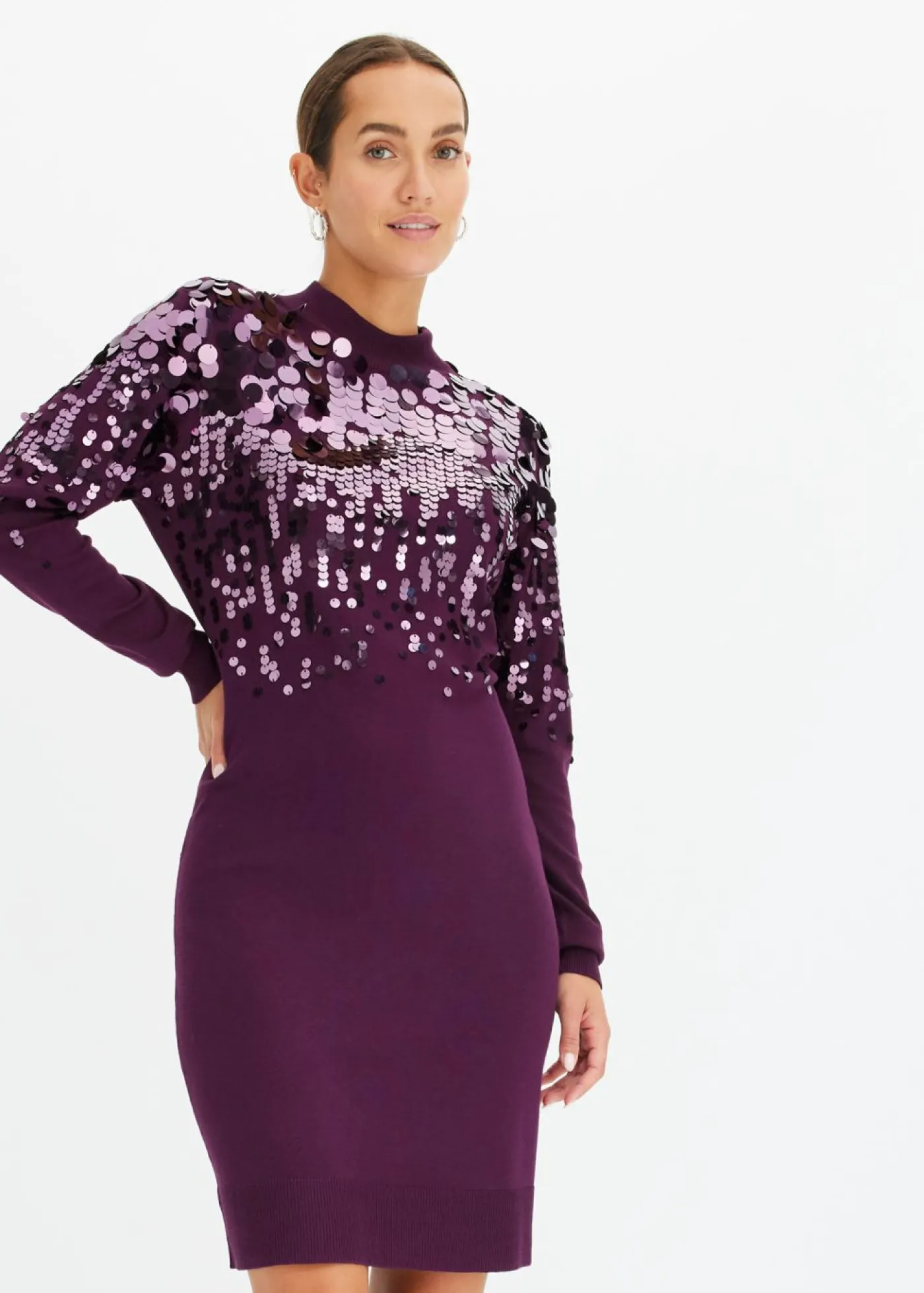 bonprix bonprix Vestido de punto con lentejuelas morado intenso Clearance